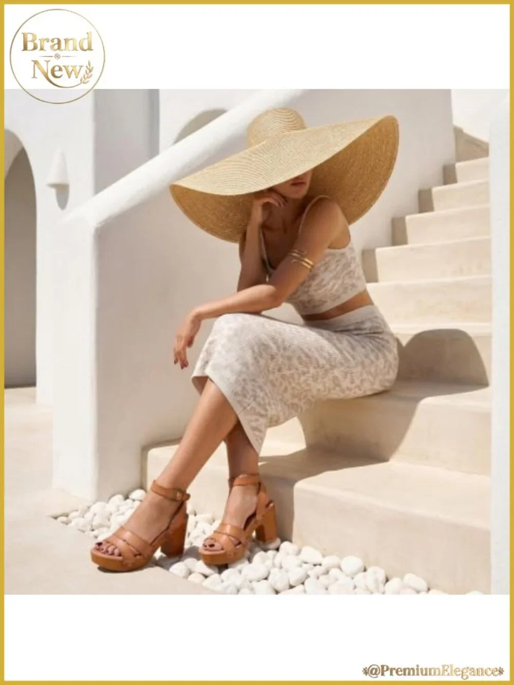 Women's Faux Wood Block Heel Platform Sandals Studded Memory Foam